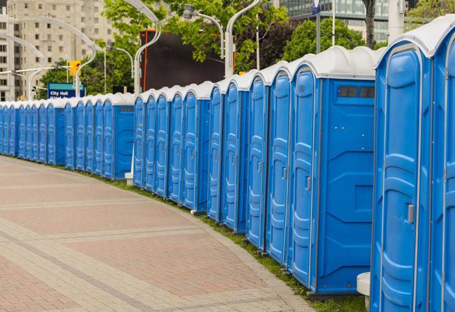 Seasonal porta potty units set up at a Albany, New York venue